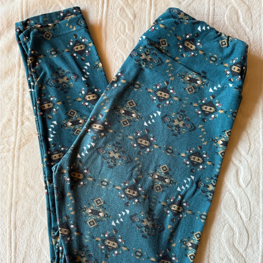 LuLaRoe Teal and Black Geometric Leggings